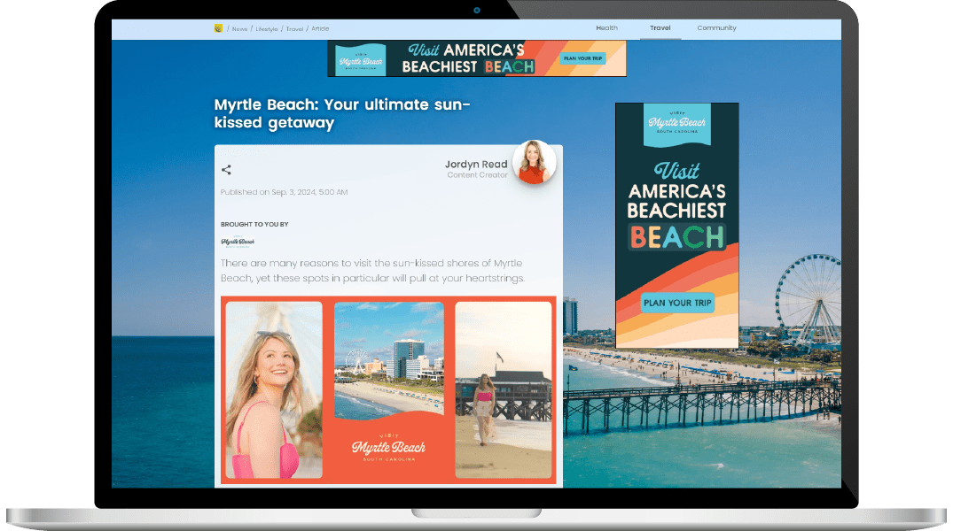 Image of Myrtle Beach article on laptop